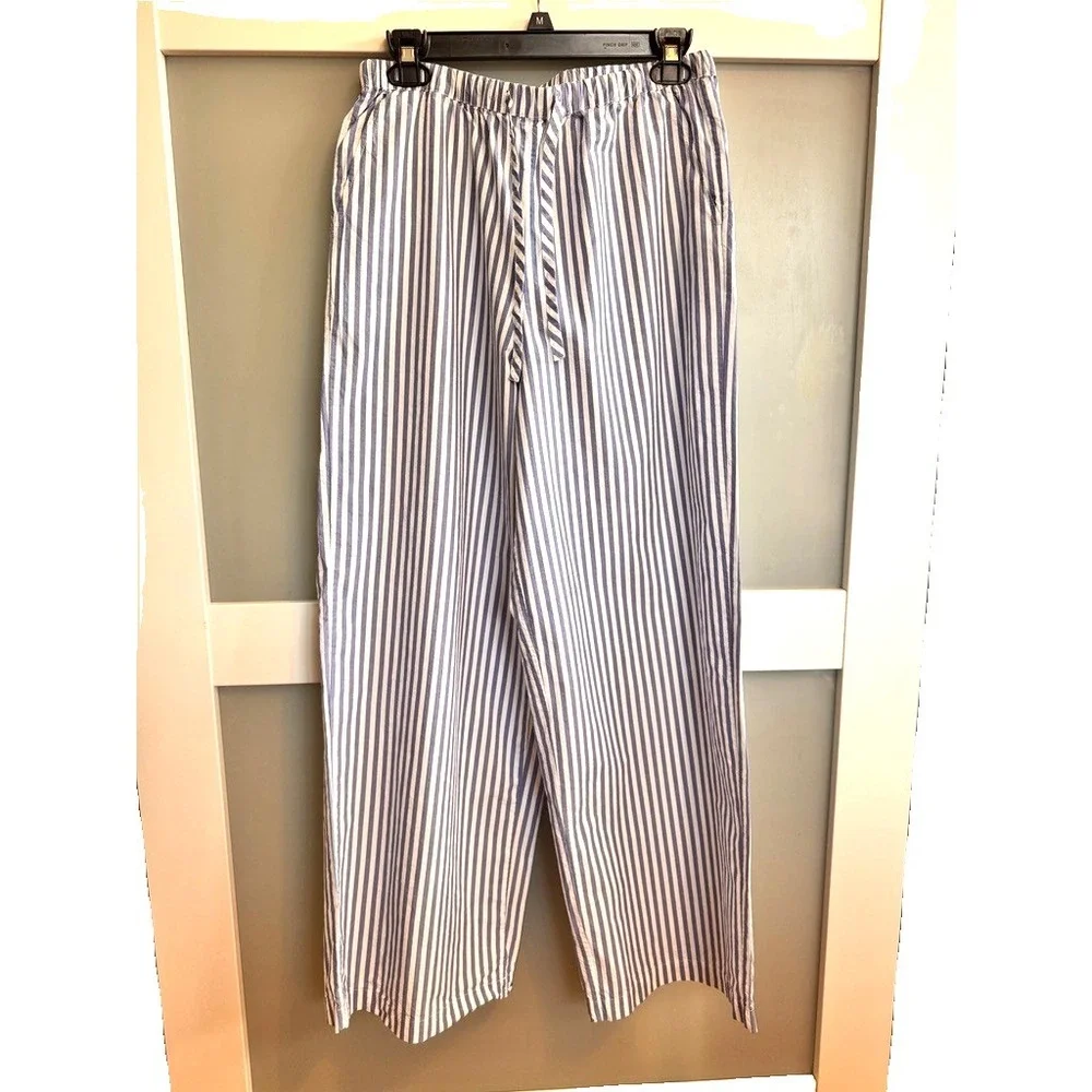 Rails Emmie Blue White 100% Cotton Wide Legs Pants M wide-leg high-rise Light